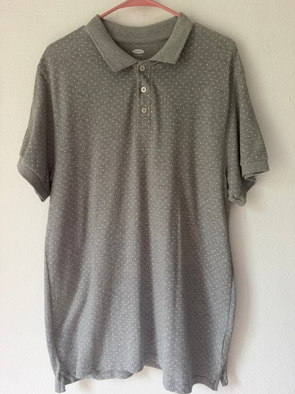 Old Navy Gray Micro‑Dot Polo Shirt — Preppy Classic Casual Style Mens Size Large